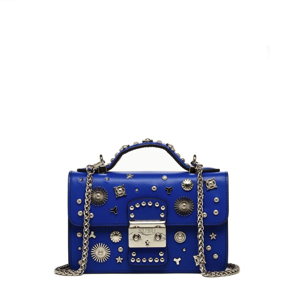 SUSU Studded Small Leather Crossbody Bag Cobalt Blue Purse Women's Handbag